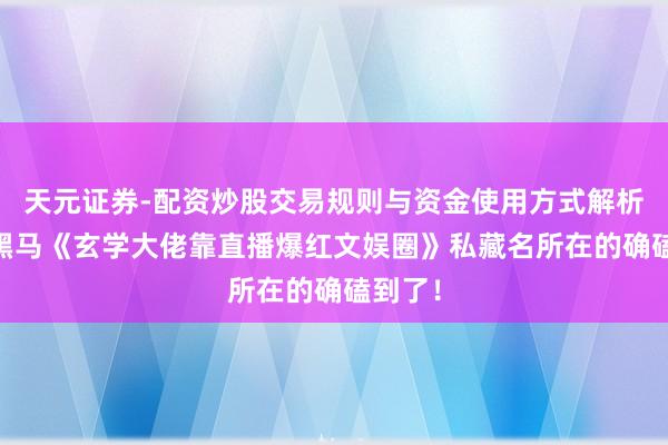 天元证券-配资炒股交易规则与资金使用方式解析 口碑黑马《玄学大佬靠直播爆红文娱圈》私藏名所在的确磕到了！