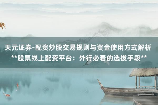 天元证券-配资炒股交易规则与资金使用方式解析 **股票线上配资平台：外行必看的选拔手段**