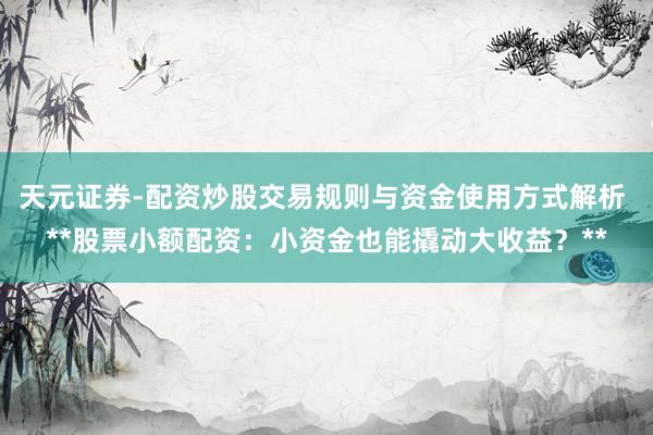 天元证券-配资炒股交易规则与资金使用方式解析 **股票小额配资：小资金也能撬动大收益？**